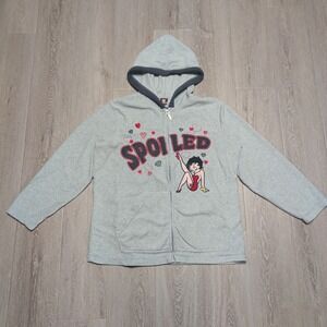Betty Boop Zip Up Hoodie Womens 2X Gray Excellent Spoiled Graphic Fleece Hooded